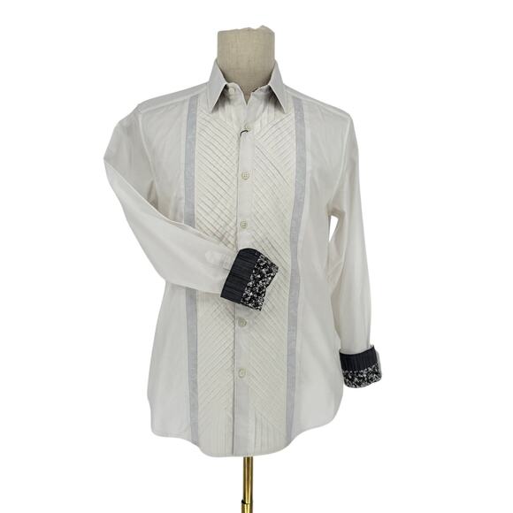 Robert Graham Textured Embroidered Tuxedo Shirt White Chevron Embroidery M - Picture 1 of 9